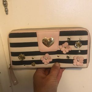 Betsy Johnson black and white striped wallet